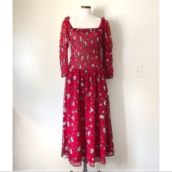 Urban Outfitters Red floral Smocked maxi dress - Picture 3 of 10